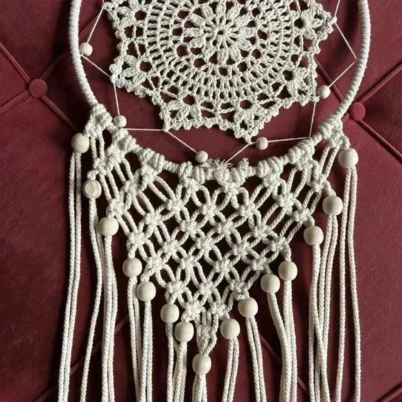 Macrame dreamcatcher with beads Natural cream color 32" Crochet Boho Hippie - Picture 10 of 10